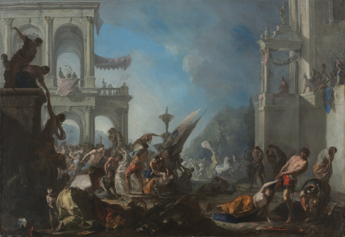 Abduction of the Sabine Women by Johann Heinrich Schönfeld (German, 1609–1684) - Classic Art canvas print