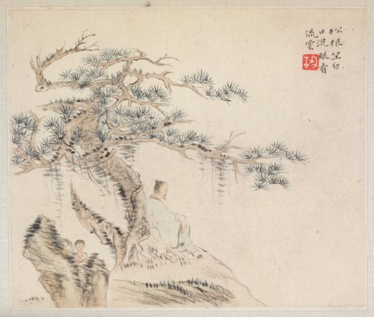 Album of Landscape Paintings Illustrating Old Poems Scholar under a Pine Tree by Hua Yan (Chinese, 1682–c. 1765) - Classic Art canvas print