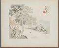 Album of Landscape Paintings Illustrating Old Poems  Three Big Trees, a Stream with an Old Man Sitting on the Bank by Hua Yan (Chinese, 1682–c. 1765) - Classic Art canvas print