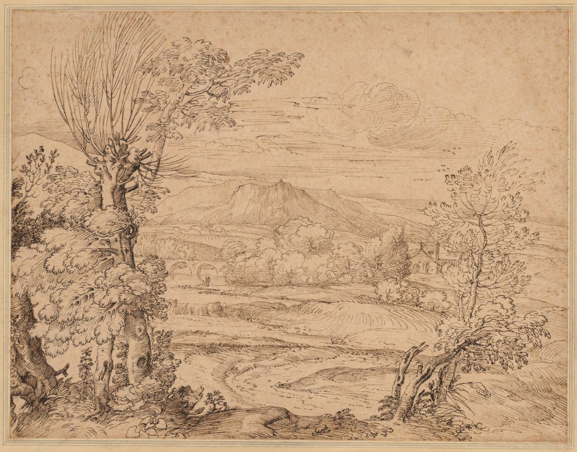 Landscape with a River and Aqueduct by Giovanni Francesco Grimaldi (Italian, 1606–1680) - Classic Painting canvas print