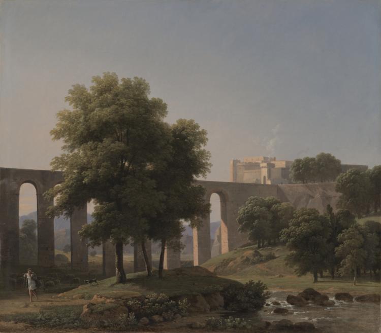 An Aqueduct Near a Fortress by Jean-Victor Bertin (French, 1767–1842) - Classic Art canvas print