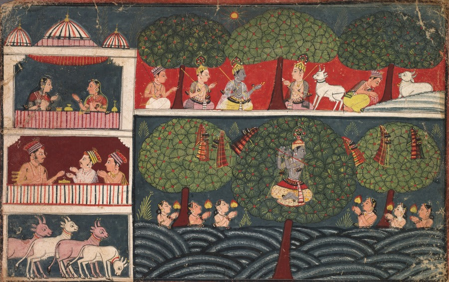 Krishna Steals the Clothes of the Milkmaids and Expounds on the Virtue of Trees, from a Braj Bhagavata Purana by  - Classic Art canvas print
