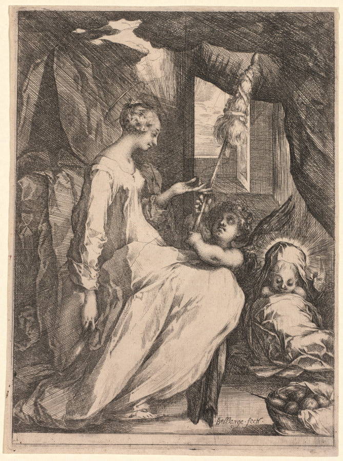 The Virgin and Child with Distaff and an Angel by Jacques Bellange (French, c. 1575–1616) - Classic Painting canvas print