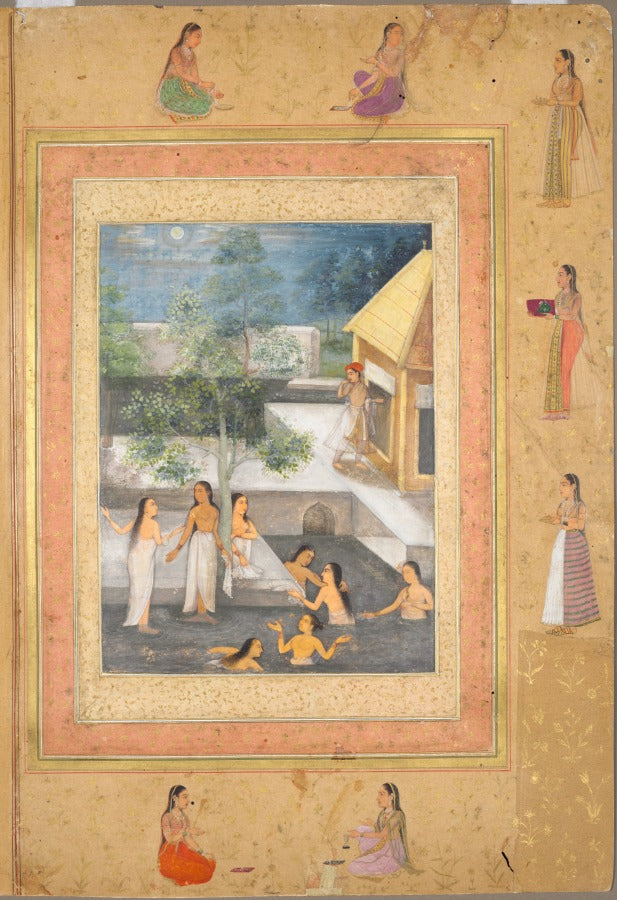Harem night-bathing scene, from the Late Shah Jahan Album recto by  - Classic Art canvas print