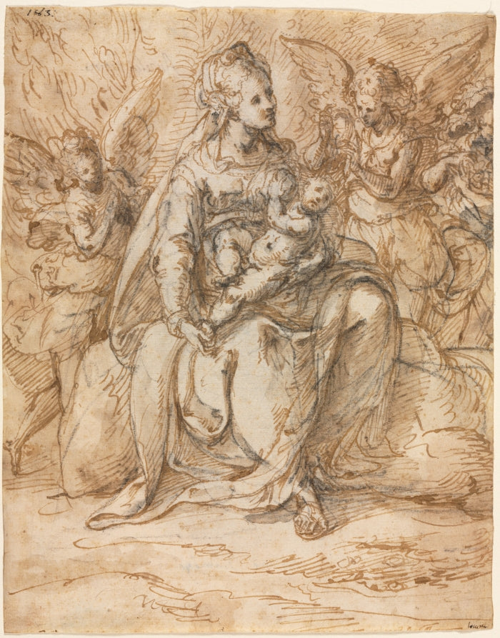 Madonna and Child with Angels by Aurelio Luini (Italian, 1530–1593) - Classic Painting canvas print