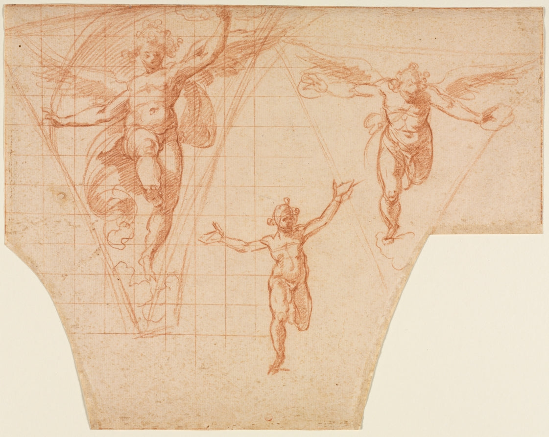 Three Studies of  Angels for a Pendentive recto by Cristoforo Roncalli (Italian, 1552–1626) - Classic Painting canvas print