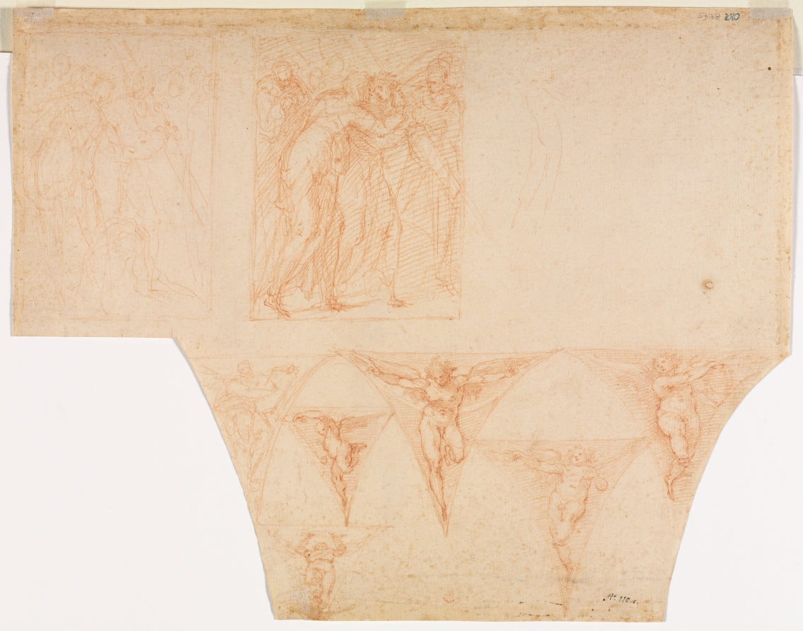 Studies for Christ Meeting His Mother on the Road to Calvary, Studies of an Angel in a Pendentive verso by Cristoforo Roncalli (Italian, 1552–1626) - Classic Painting canvas print