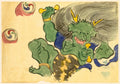 Flowers of a Hundred Worlds Momoyogusa God of Thunder Raijin by Kamisaka Sekka (Japanese, 1866–1942) - Classic Painting canvas print