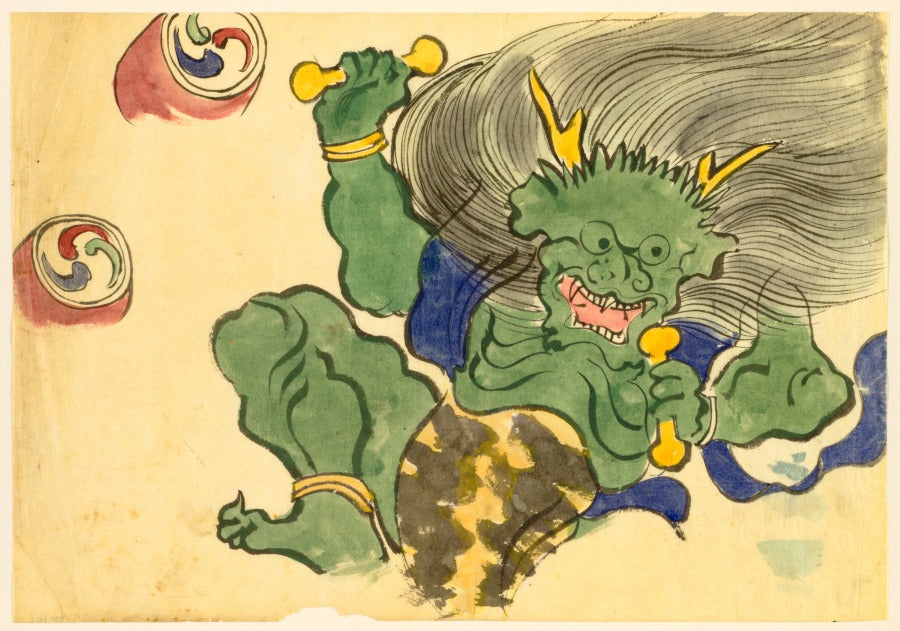 Flowers of a Hundred Worlds Momoyogusa God of Thunder Raijin by Kamisaka Sekka (Japanese, 1866–1942) - Classic Painting canvas print