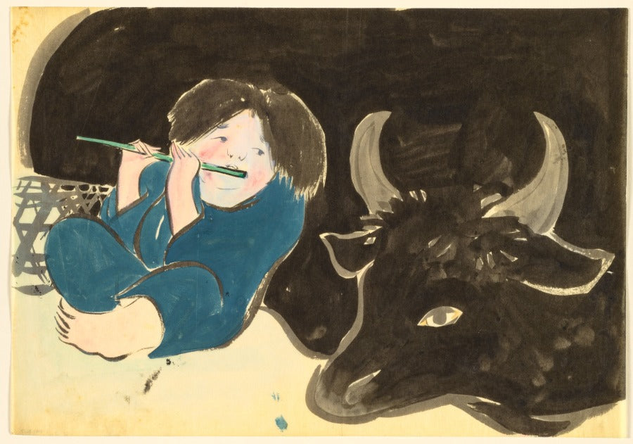 Flowers of a Hundred Worlds Momoyogusa Oxherd Bokudo by Kamisaka Sekka (Japanese, 1866–1942) - Classic Painting canvas print