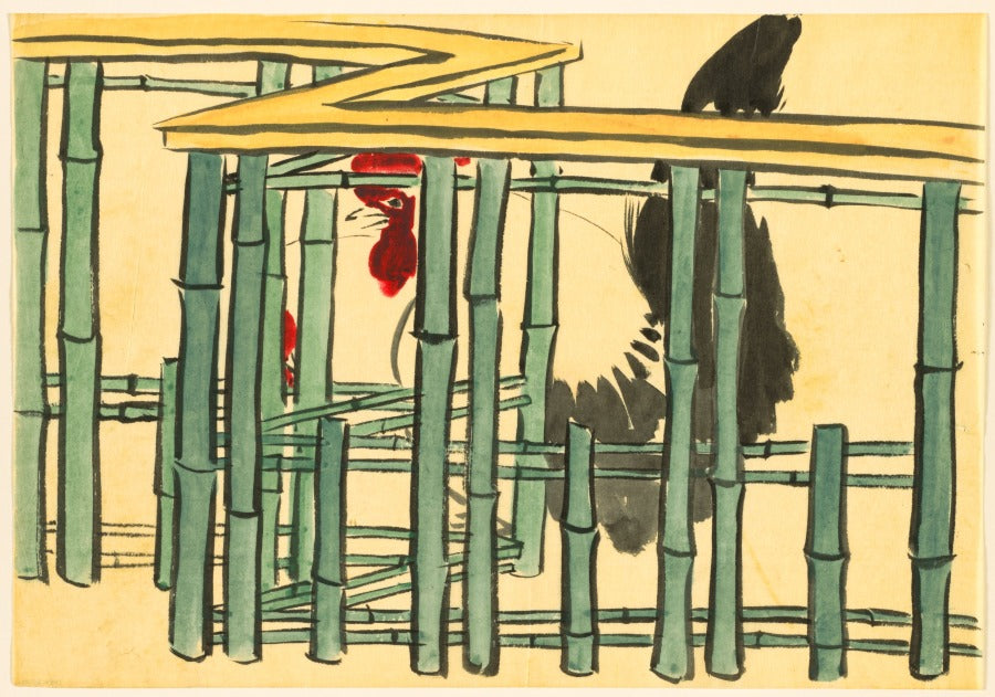 Flowers of a Hundred Worlds Momoyogusa Rooster Chabo by Kamisaka Sekka (Japanese, 1866–1942) - Classic Painting canvas print