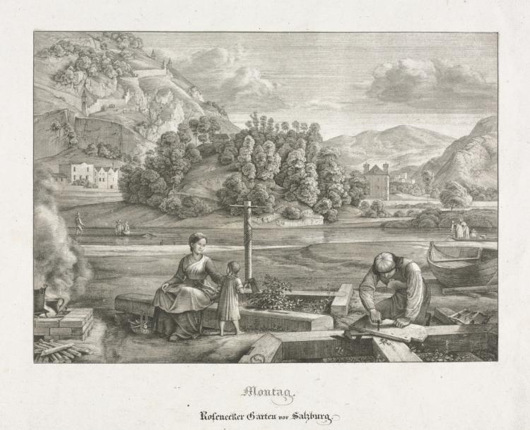 Seven Views in Salzburg and Berchtesgaden Monday Rosenecker Garden Salzburg by Ferdinand Olivier (German, 1785–1841) - Classic Painting canvas print