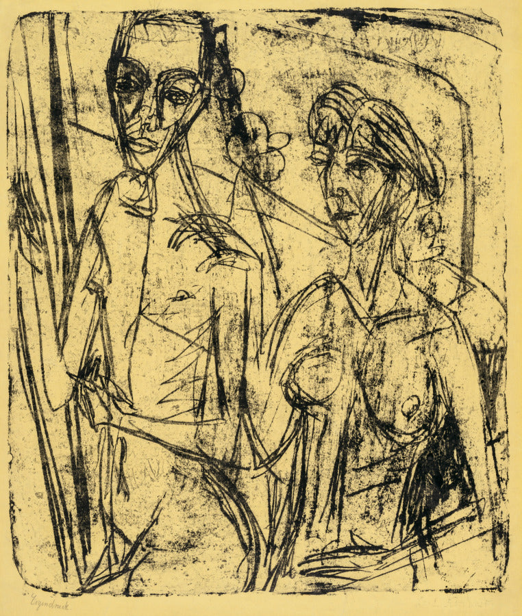 Couple in Room, Nude Man with Woman by Ernst Ludwig Kirchner (German, 1880–1938) - Classic Painting canvas print