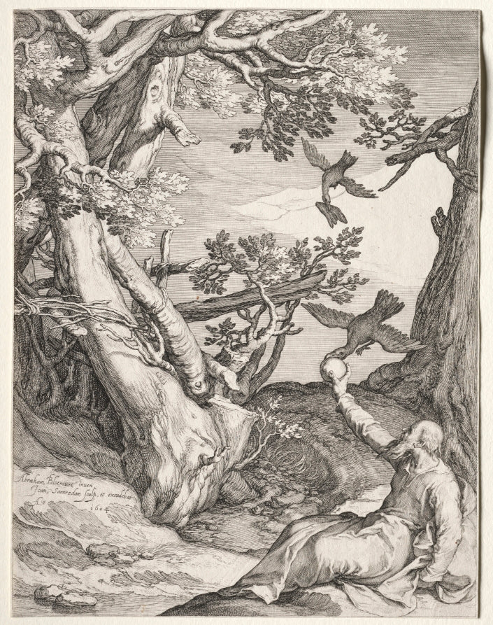 Elijah in the Wilderness Fed by Ravens by Jan Saenredam (Dutch, 1565–1607) - Classic Painting canvas print