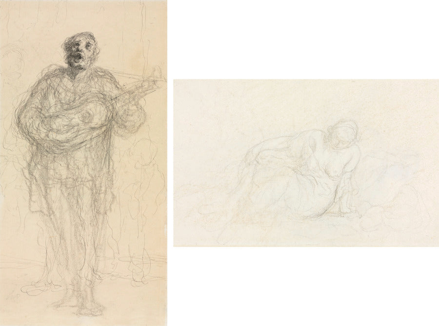 Singing Guitarist recto Reclining Woman Leaning on Her Arm verso by Honoré Daumier (French, 1808–1879) - Classic Painting canvas print