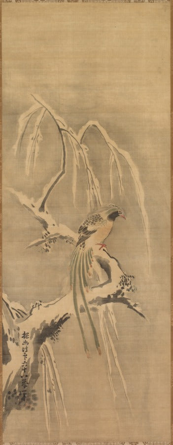 Chinese Bird on Snow-Laden Branch by Kano Tan’yū (Japanese, 1602–1674) - Classic Art canvas print