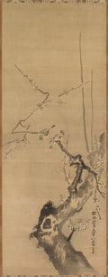 Sparrows on Blossoming Plum A Sage with Tiger Chinese Bird on Snow-Laden Branch by Kano Tan’yū (Japanese, 1602–1674) - Classic Art canvas print
