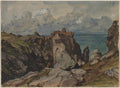 Cliffs by the Sea at Czembre, Brittany by Eugène Isabey (French, 1803–1886) - Classic Painting canvas print