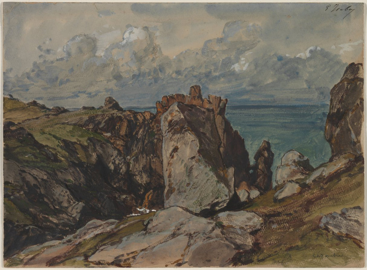 Cliffs by the Sea at Czembre, Brittany by Eugène Isabey (French, 1803–1886) - Classic Painting canvas print