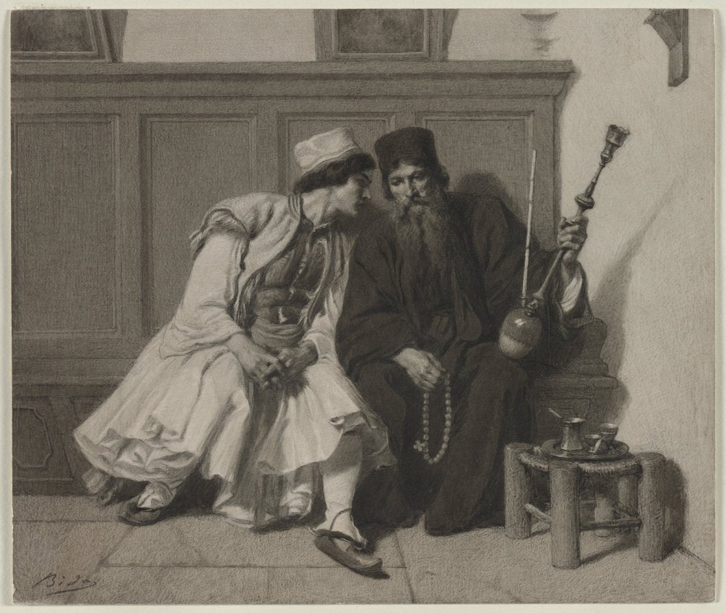Young Greek Man in Conversation with a Priest by Alexandre Bida (French, 1823–1895) - Classic Painting canvas print