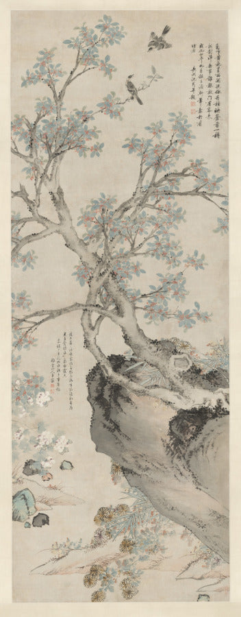 Yellow Chrysanthemums and Red Osmanthus in the Style of Wang Yuan by Shen Zhou (Chinese, 1427–1509) - Classic Art canvas print