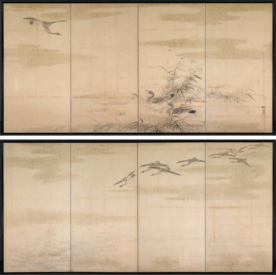 Geese, Reeds, and Water by Yamamoto Baiitsu (Japanese, 1783–1856) - Classic Art canvas print