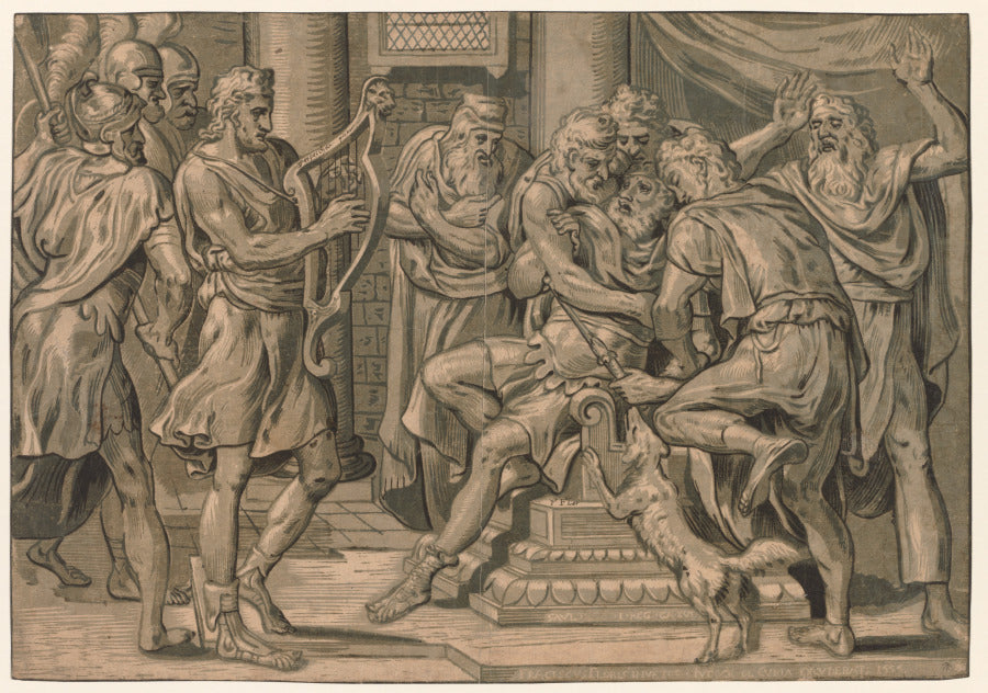 David Playing the Harp before Saul by Frans Floris (Netherlandish, 1519–1570) - Classic Painting canvas print
