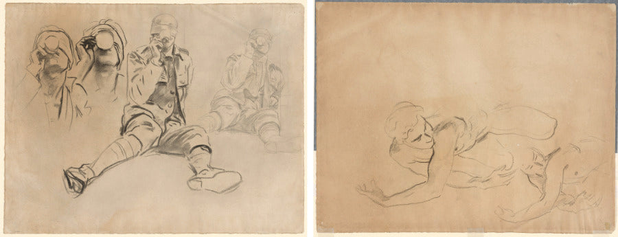 Studies of a Soldier Drinking, for Gassed recto Studies of a Male Nude verso by John Singer Sargent (American, born Italy, 1856–1925) - Classic Painting canvas print