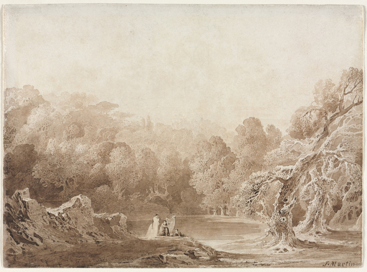 A Man Playing a Harp with other Figures beside a Lake by John Martin (British, 1789–1854) - Classic Painting canvas print