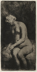 Woman Bathing Her Feet in a Brook by Rembrandt van Rijn (Dutch, 1606–1669) - Classic Painting canvas print