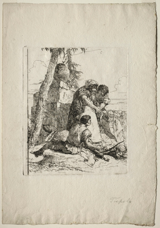Scherzi di Fantasia Magician Pointing Out a Burning Head to Two Youths by Giovanni Battista Tiepolo (Italian, 1696–1770) - Classic Painting canvas print