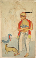 Vasudeva Krishna's Father Fleeing with Krishna Encounters a Cobra and a Jackal verso, from a Kalighat album by  - Classic Art canvas print