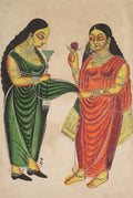 Maid bringing a hookah to a lady recto, from a Kalighat album by  - Classic Art canvas print