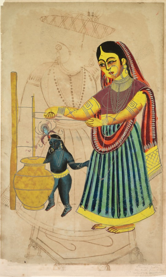 Yasoda Churning Butter verso, from a Kalighat album by  - Classic Art canvas print