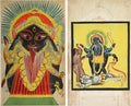 Leaf from a Kalighat album The Goddess Kali recto Kali Standing on Shiva verso by  - Classic Art canvas print