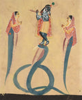 Krishna quells the serpent Kaliya verso, from a Kalighat album by  - Classic Art canvas print