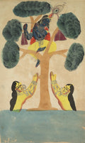 Krishna Steals the Clothes of the Cowgirls Gopis recto, from a Kalighat album by  - Classic Art canvas print