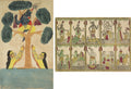 Leaf from a Kalighat album Krishna Steals the Clothes of the Cowgirls Gopis recto Das Avataras, Ten Incarnations of Vishnu verso by  - Classic Art canvas print
