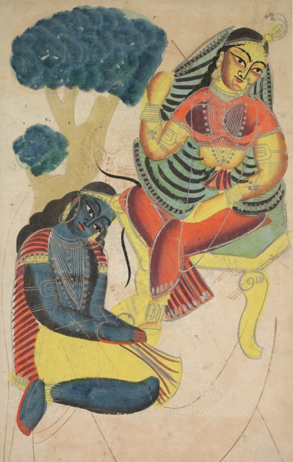 Krishna Stroking Radha's Feet verso, from a Kalighat album by  - Classic Art canvas print