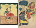 Leaf from a Kalighat album Woman Playing Music recto Krishna Stroking Radha's Feet verso by  - Classic Art canvas print