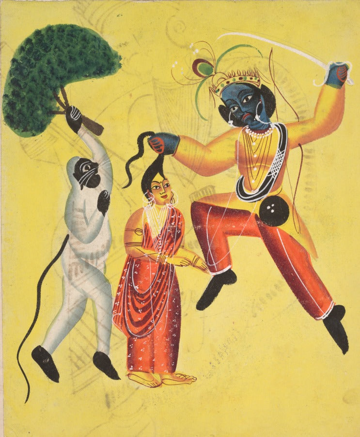 Hanuman attacks Indrajit holding an apparition of Sita by the hair by  - Classic Art canvas print