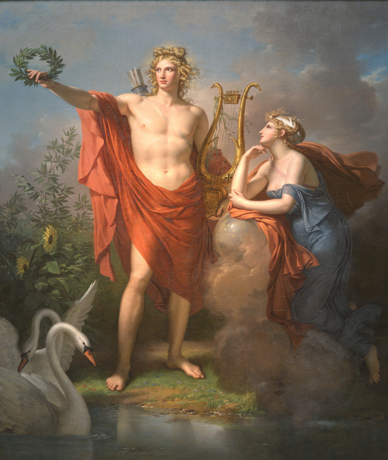 Apollo, God of Light, Eloquence, Poetry, and the Fine Arts with Urania, Muse of Astronomy by Charles Meynier (French, 1768–1832) - Classic Art canvas print