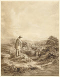 Landscape with Figure in Foreground by Cornelius Varley (British, 1781–1873) - Classic Painting canvas print