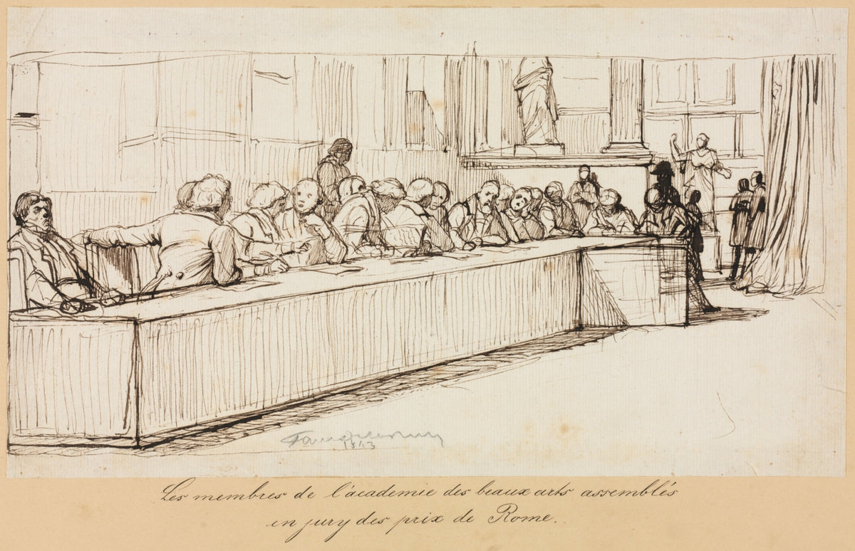 The Members of the Academy of Beaux-Arts Assembled to Jury the Rome Prize by Paul Delaroche (French, 1797–1856) - Classic Painting canvas print