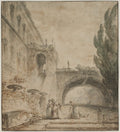 A Palace with an Arched Bridge A Roman Villa by Hubert Robert (French, 1733–1808) - Classic Painting canvas print