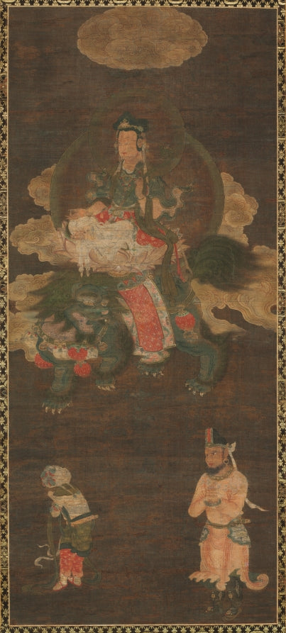 Shakyamuni Triad Buddha Attended by Manjushri and Samantabhadra Bodhisattva with Lion by  - Classic Art canvas print