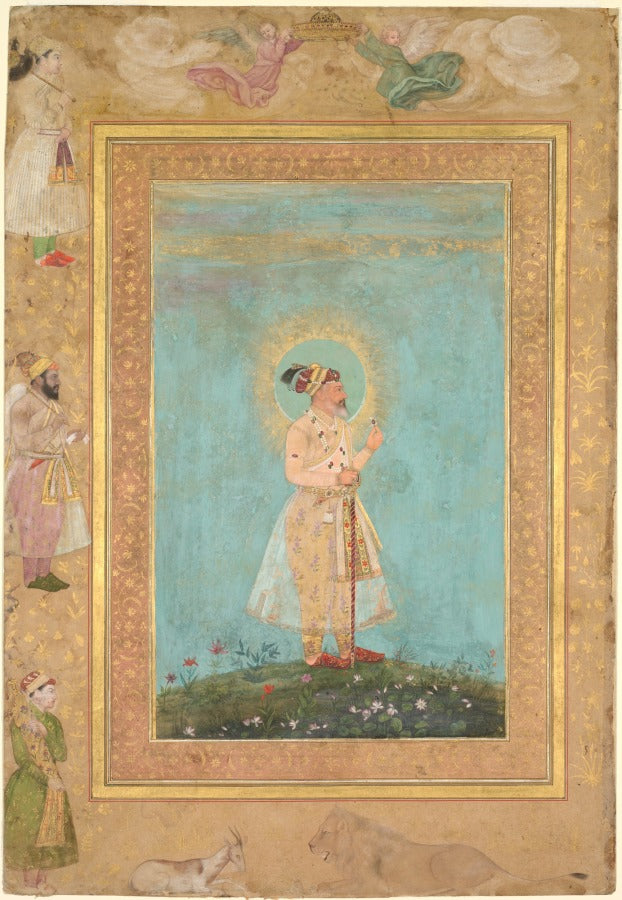 Shah Jahan holding a spinel and a long Deccan sword, from the Late Shah Jahan Album by Hashim (Indian, active 1598-c.1650) - Classic Art canvas print