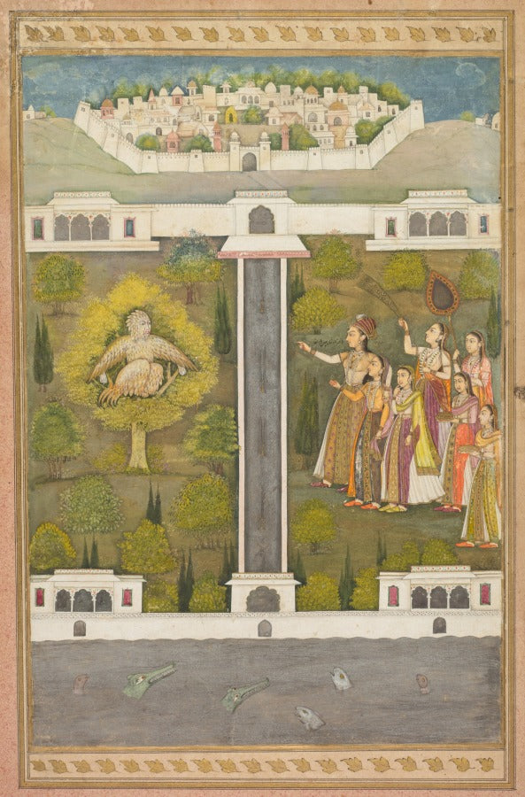 Mahliqa, Daughter of the Emperor of China, Pointing at the Bird-Man Khwaja Mubarak A Leaf from a Poetical Romance Relating to Shah Alam I recto by  - Classic Art canvas print