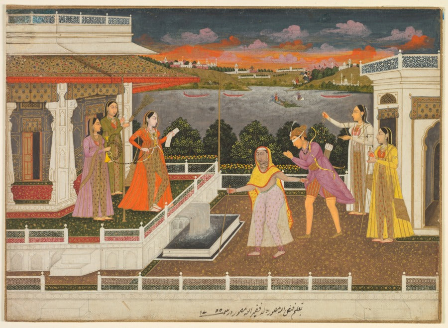 A blindfolded suitor is brought before a princess recto by Fayzullah (Indian, active c. 1730–1765) - Classic Art canvas print