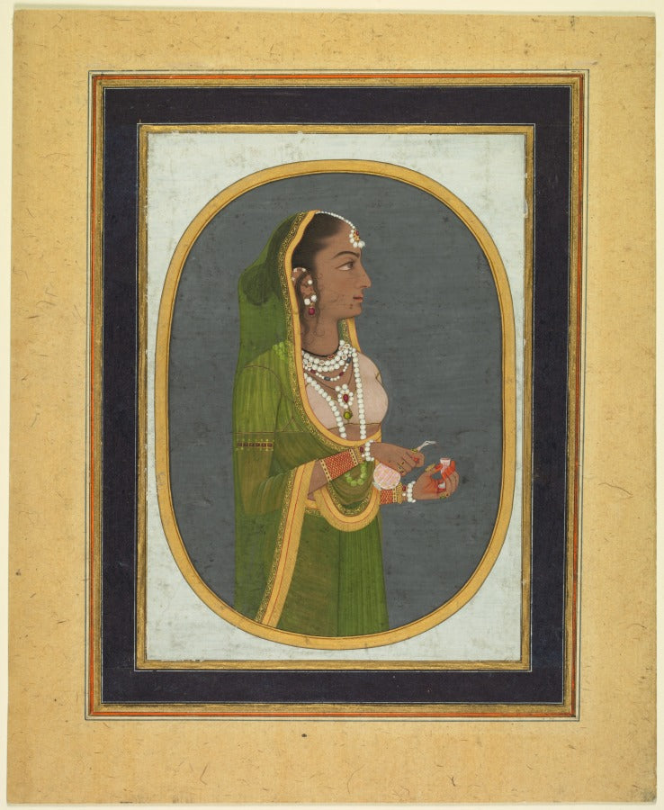 Court Lady Pouring Wine recto by Muhammad Rizavi Hindi (Indian, active mid-1700s) - Classic Art canvas print